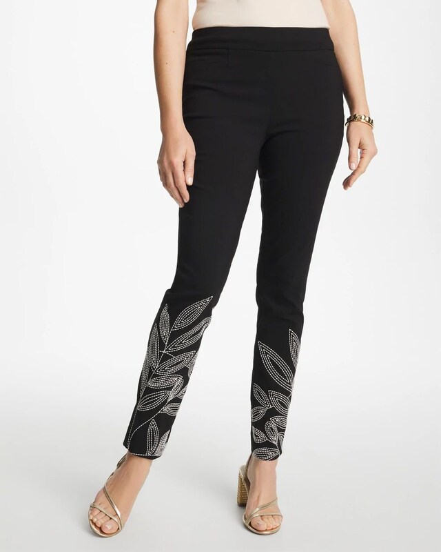 Floral Soutache Brigitte Slim Pull-On Ankle Pants - image 1